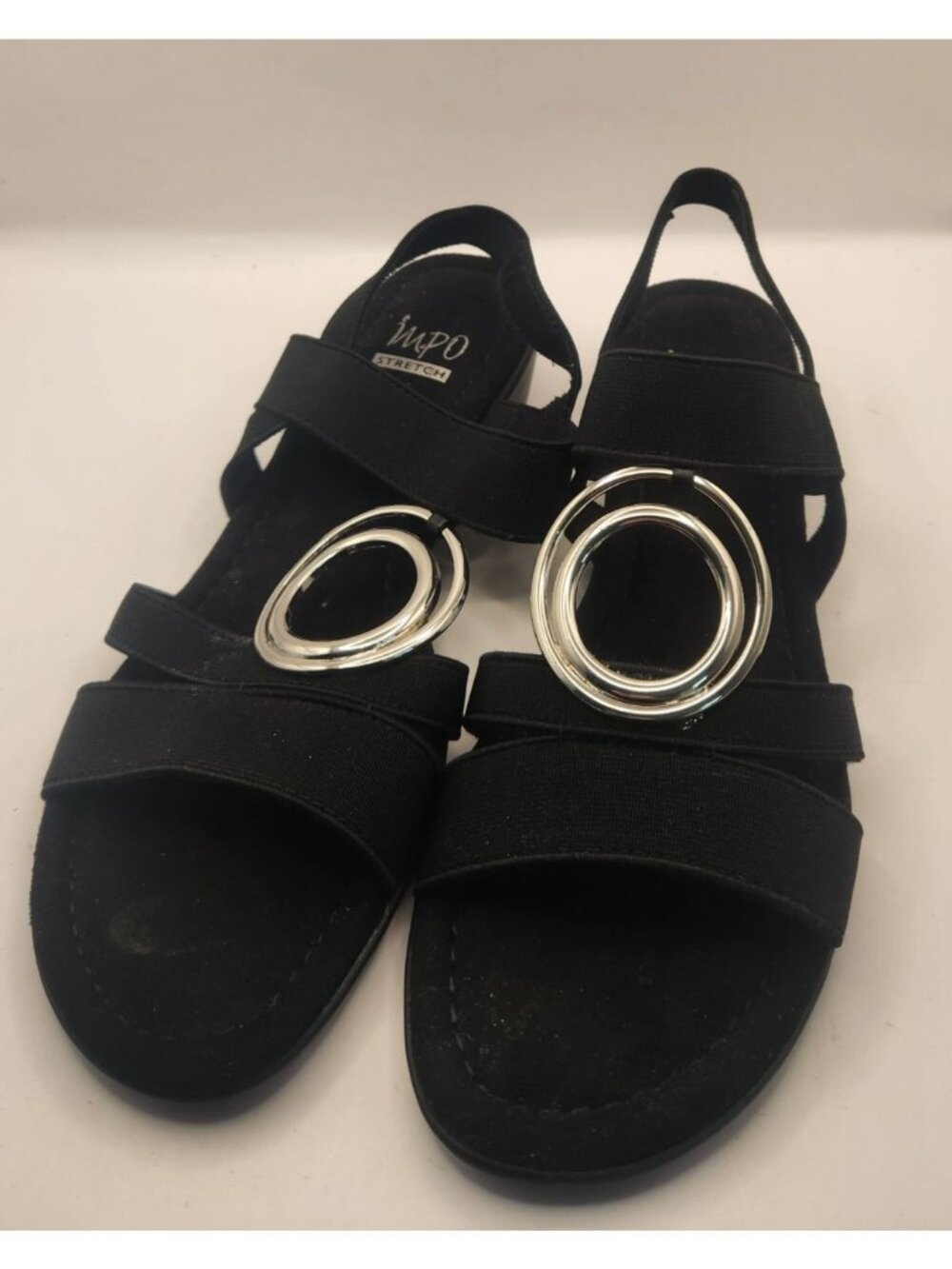 black Impo Stretch wedge sandals 8 m